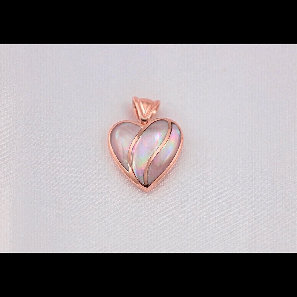 Kabana 14k Gold Mother Of Pearl Diamond Heart Pendant Necklace Estate Jewelry